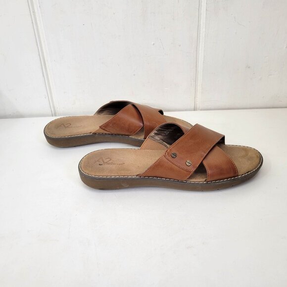 A2 By Aerosoles Women's Brown Slide Sandals With Faux Leather Cross Straps & Cus - Picture 3 of 6